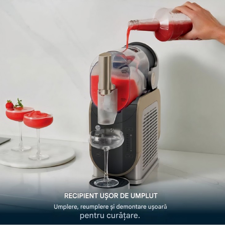 Aparat pentru bauturi frozen, Ninja SLUSHi FS301EUSTGD, 1,9 L, 5 programe, Milkshake si Frozen Juice, tehnologie WhisperChill, Stone Gold