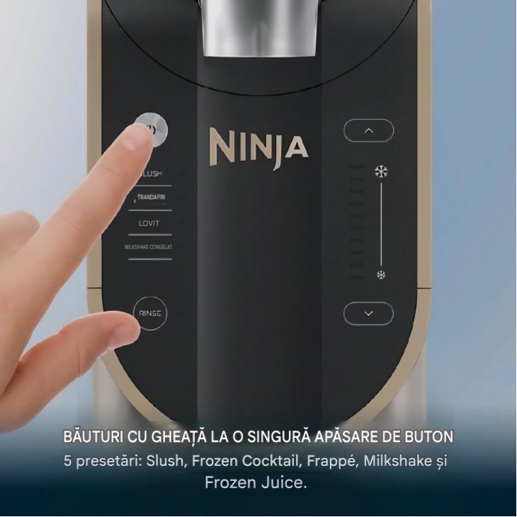 Aparat pentru bauturi frozen, Ninja SLUSHi FS301EUSTGD, 1,9 L, 5 programe, Milkshake si Frozen Juice, tehnologie WhisperChill, Stone Gold