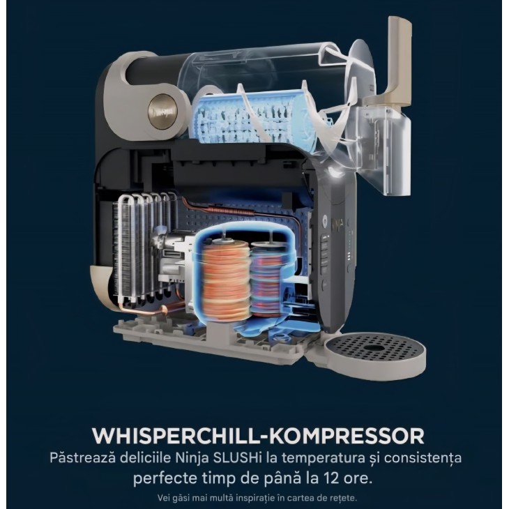 Aparat pentru bauturi frozen, Ninja SLUSHi FS301EUSTGD, 1,9 L, 5 programe, Milkshake si Frozen Juice, tehnologie WhisperChill, Stone Gold