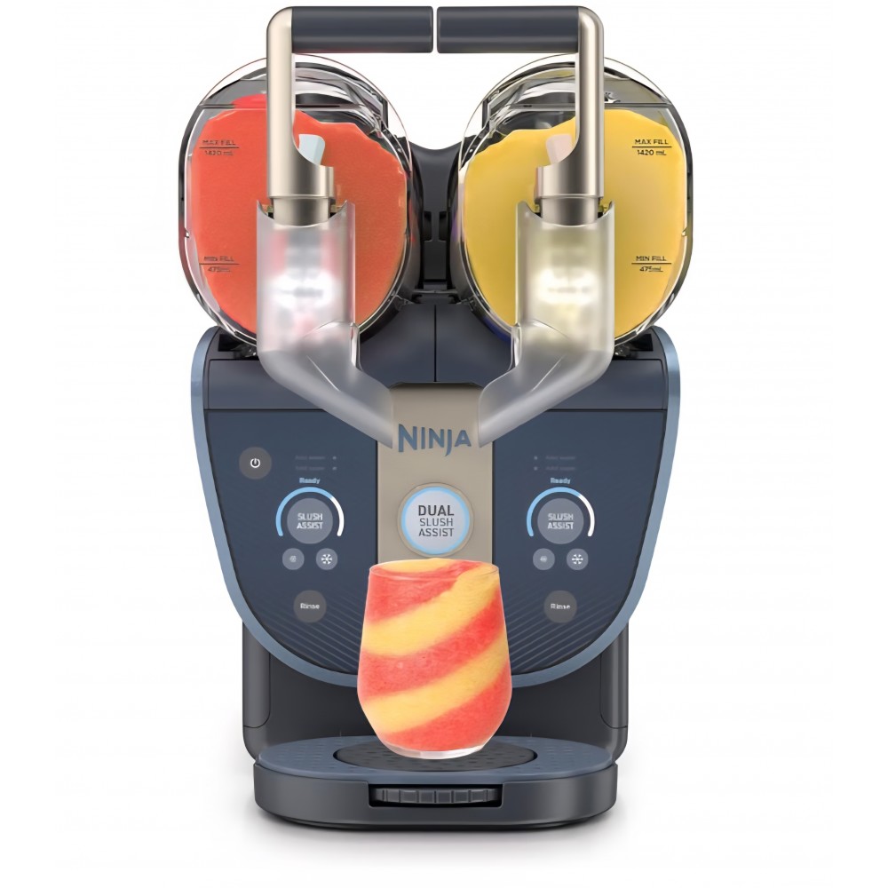 Aparat pentru bauturi frozen, Ninja SLUSHi Twist FS701EUBL, 2 recipiente de 1,42 L, 2 dozatoare, preparare simultana, Blue