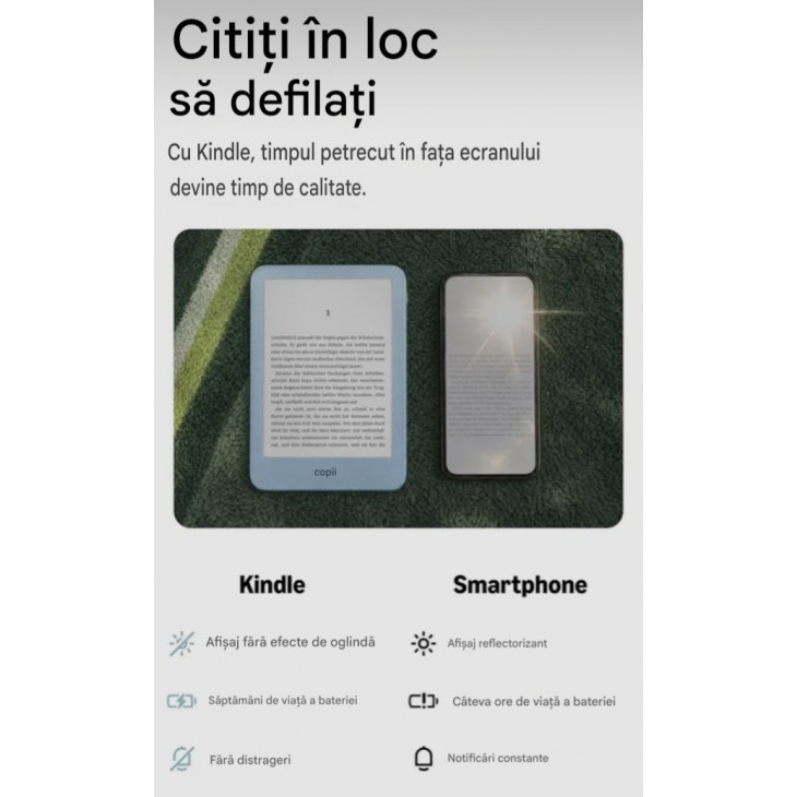 E-Reader, Amazon Kindle 32GB, generatie noua, ecran 6 inch, design subtire din aluminiu, fara reclame, Alpine Sky Aluminium
