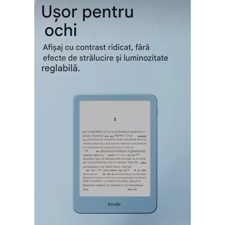 E-Reader, Amazon Kindle 32GB, generatie noua, ecran 6 inch, design subtire din aluminiu, fara reclame, Alpine Sky Aluminium