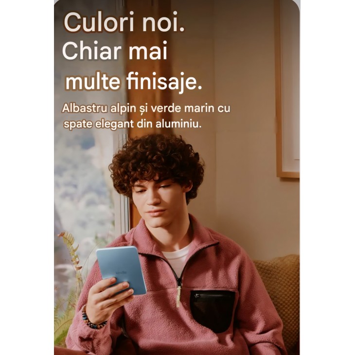 E-Reader, Amazon Kindle 32GB, generatie noua, ecran 6 inch, design subtire din aluminiu, fara reclame, Alpine Sky Aluminium
