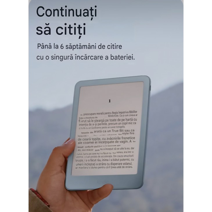E-Reader, Amazon Kindle 32GB, generatie noua, ecran 6 inch, design subtire din aluminiu, fara reclame, Alpine Sky Aluminium