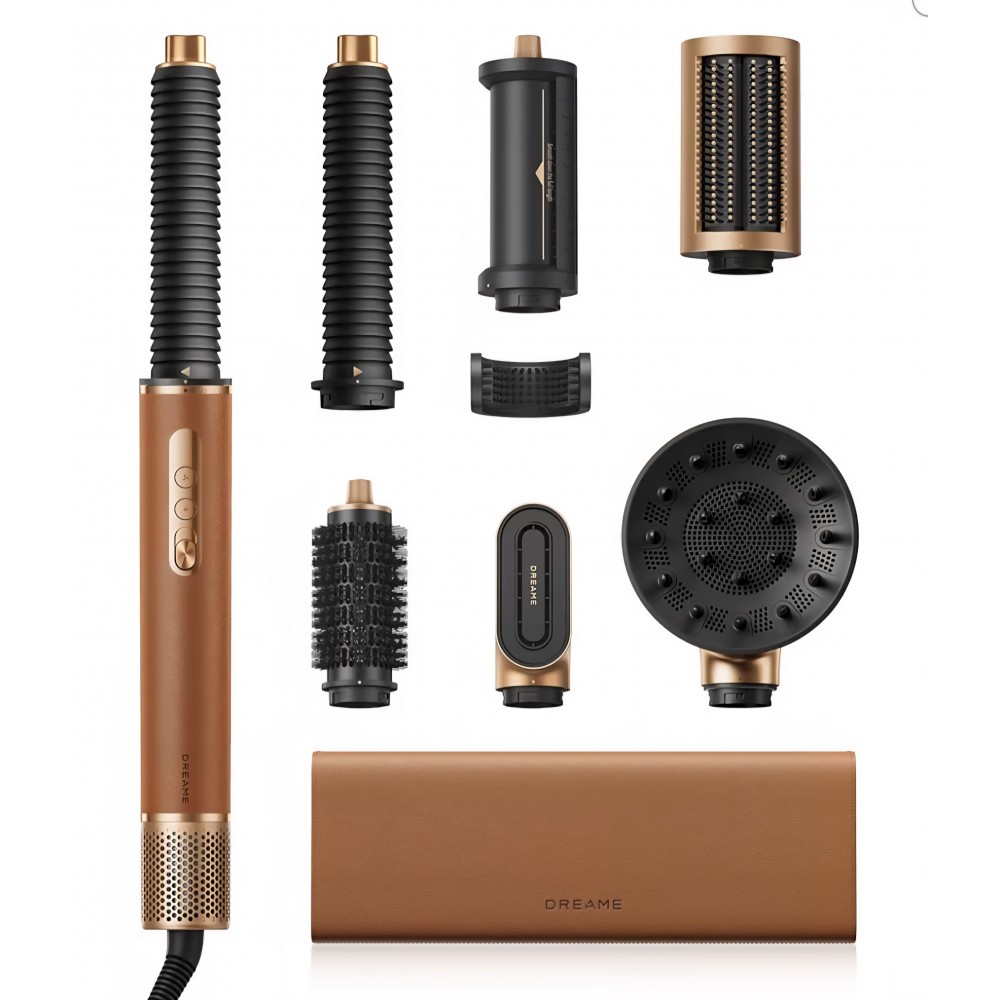 Aparat de coafat, DREAME AirStyle Pro 2, 7-in-1, uscare rapida, 2 accesorii pentru bucle, perie pentru volum si netezire, reducerea efectului de electrizare, design magnetic, Dark Brown