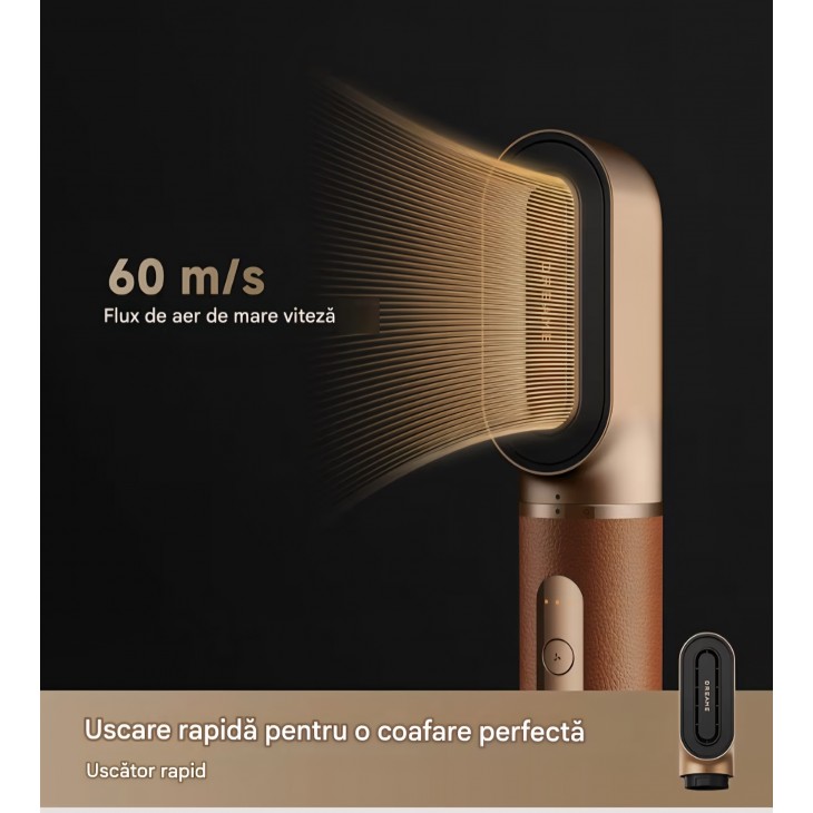 Aparat de coafat, DREAME AirStyle Pro 2, 7-in-1, uscare rapida, 2 accesorii pentru bucle, perie pentru volum si netezire, reducerea efectului de electrizare, design magnetic, Dark Brown