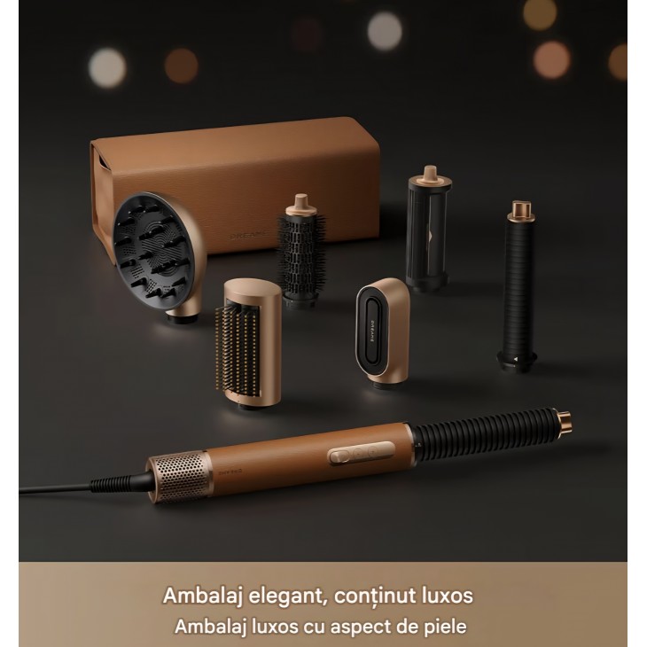 Aparat de coafat, DREAME AirStyle Pro 2, 7-in-1, uscare rapida, 2 accesorii pentru bucle, perie pentru volum si netezire, reducerea efectului de electrizare, design magnetic, Dark Brown