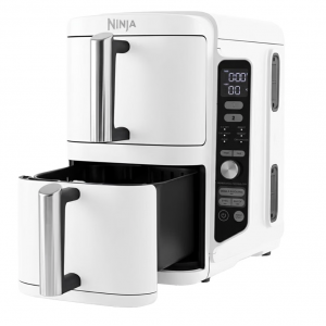 Air Fryer, Ninja SL400EUWH Double XL, 9,5 L, 2 sertare, 4 niveluri de gatire, 6 functii, 2 gratare, 8 portii, White
