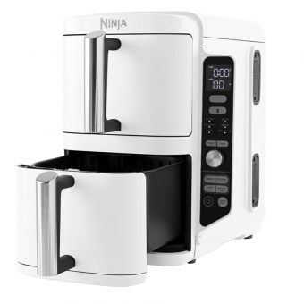Air Fryer, Ninja SL400EUWH Double XL, 9,5 L, 2 sertare, 4 niveluri de gatire, 6 functii, 2 gratare, 8 portii, White