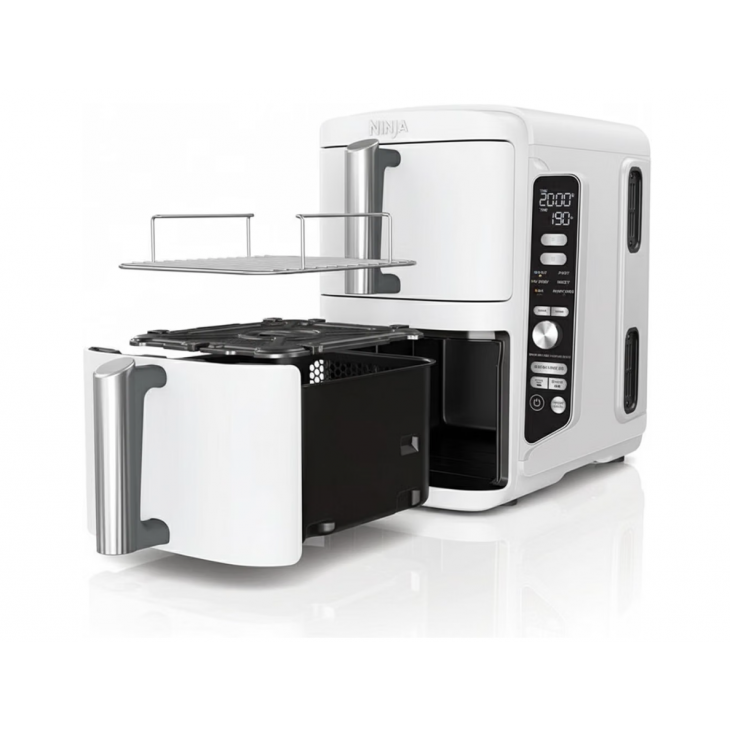Air Fryer, Ninja SL400EUWH Double XL, 9,5 L, 2 sertare, 4 niveluri de gatire, 6 functii, 2 gratare, 8 portii, White