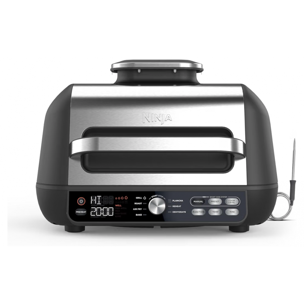 Grill electric si friteuza cu aer cald, Ninja Foodi MAX PRO AG651EU, 3,8 L, 7-in-1, senzor digital de temperatura, functii Grill, Plancha si Air Fry, Silver/Black