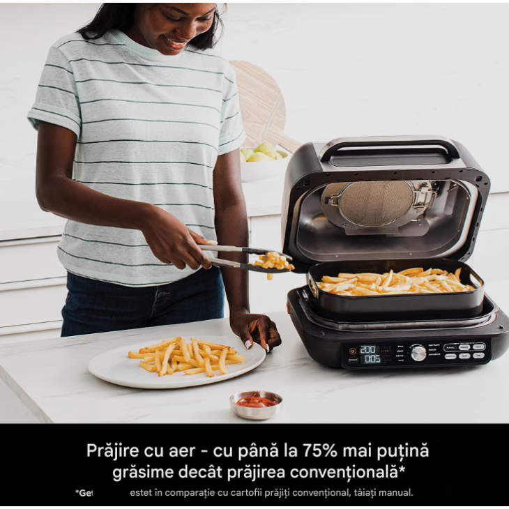 Grill electric si friteuza cu aer cald, Ninja Foodi MAX PRO AG651EU, 3,8 L, 7-in-1, senzor digital de temperatura, functii Grill, Plancha si Air Fry, Silver/Black