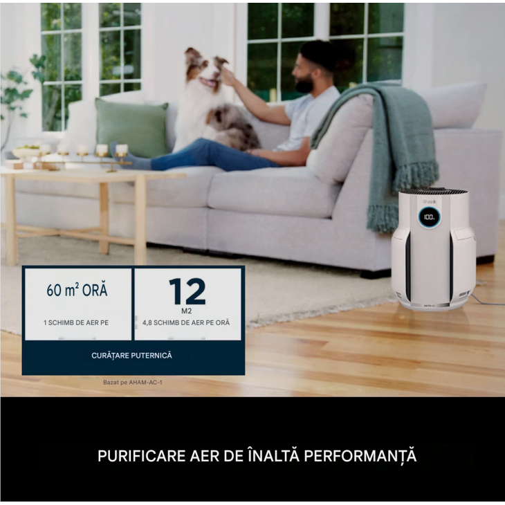 Purificator de aer, Shark NeverChange HP150EU, camere de pana la 60 m², filtru HEPA durtaa 5 ani, retine 99,97% din alergeni, mod automat, functionare silentioasa, indicator LED