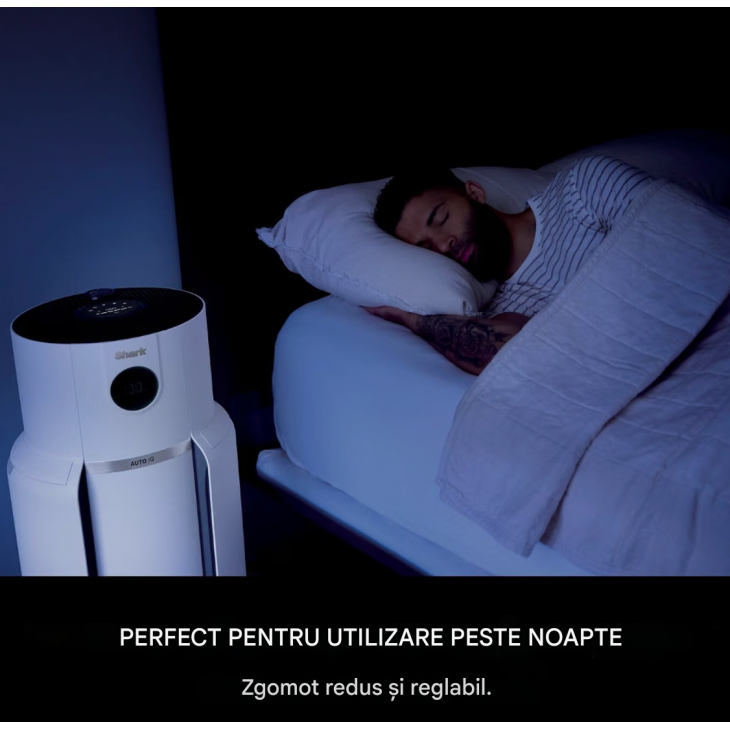 Purificator de aer, Shark NeverChange MAX HP300EU, acoperire pana la 130 m², filtru HEPA cu durata de pana la 5 ani, retine 99,97% din alergeni, mod automat Auto IQ, tehnologie Anti-Odour, indicator LED, White