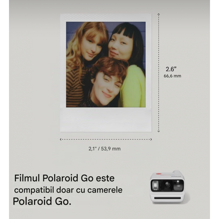 Film foto instant, Polaroid Go Color Film, 16 fotografii, format compact, fotografii color cu rama alba