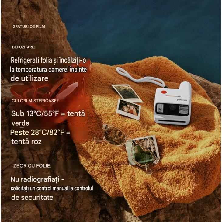 Film foto instant, Polaroid Go Color Film, 16 fotografii, format compact, fotografii color cu rama alba