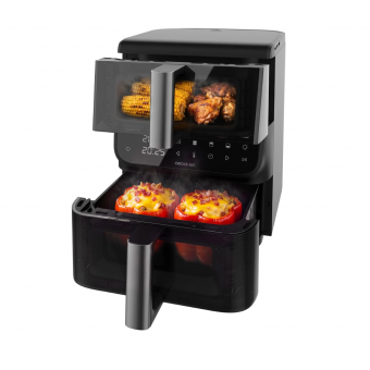 Air Fryer, Cecotec Cecofry DuoLevel 10000 DuoSize Window, 10 L, 2000 W, 2 compartimente suprapuse de 3,5 L si 6,5 L, 10 programe, ferestre de vizualizare, panou tactil digital, Black