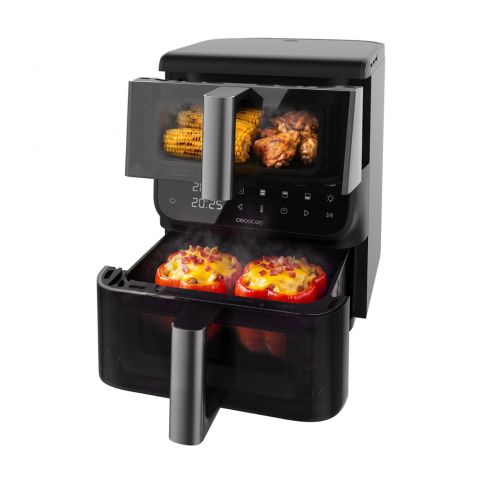 Air Fryer, Cecotec Cecofry DuoLevel 10000 DuoSize Window, 10 L, 2000 W, 2 compartimente suprapuse de 3,5 L si 6,5 L, 10 programe, ferestre de vizualizare, panou tactil digital, Black