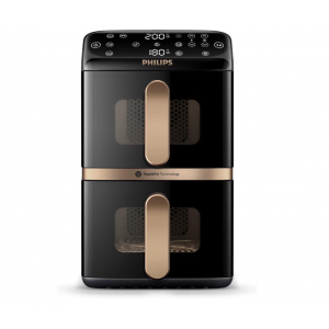 Air Fryer, Philips 4000 Series Stacked NA462/70, 10 L, 2750 W, 2 cosuri suprapuse, tehnologie RapidAir, 13 functii de gatire, 6 programe presetate, control tactil, aplicatie HomeID, Black