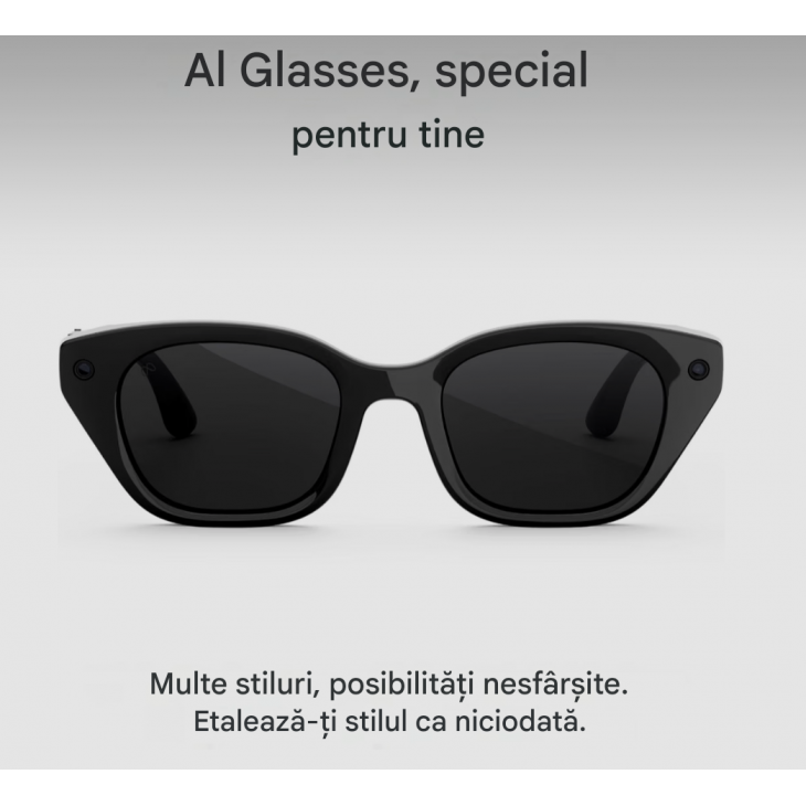 Ochelari inteligenti AI, Meta Capri, camera ultra-wide 12 MP, filmare 3K, 6 microfoane, lentile Transitions fotocromatice, Bluetooth 5.4, Wi-Fi 6, Black/Grey
