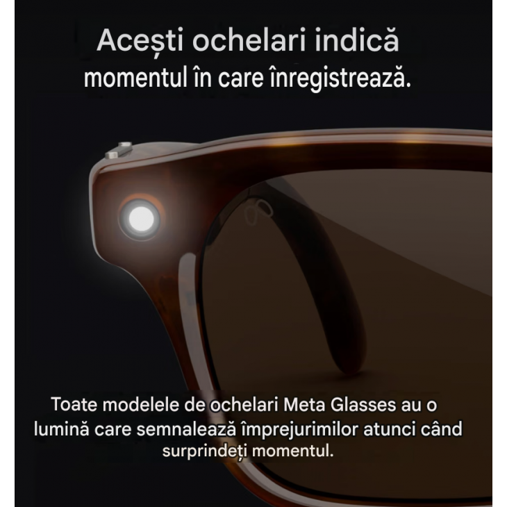 Ochelari inteligenti AI, Meta Capri, camera ultra-wide 12 MP, filmare 3K, 6 microfoane, lentile Transitions fotocromatice, Bluetooth 5.4, Wi-Fi 6, Black/Grey