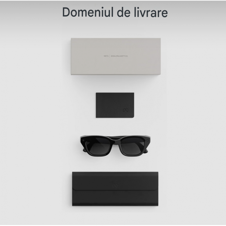 Ochelari inteligenti AI, Meta Capri, camera ultra-wide 12 MP, filmare 3K, 6 microfoane, lentile Transitions fotocromatice, Bluetooth 5.4, Wi-Fi 6, Black/Grey