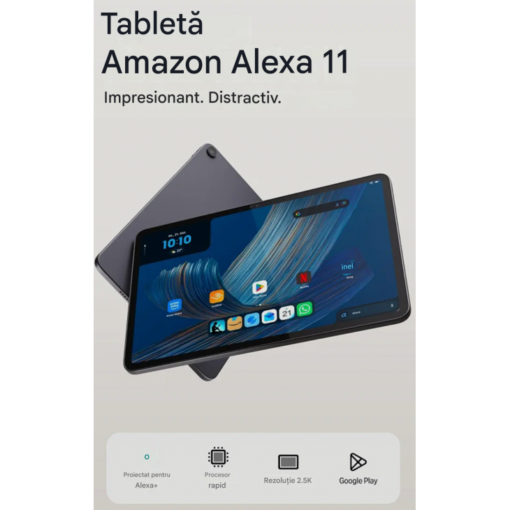 Tableta, Amazon Alexa Tablet 11, 8 GB RAM, 64 GB, ecran 11 inch 2.5K 90 Hz, procesor Octa-Core, Google Play, Alexa+, Dolby Atmos, Wi-Fi 6, Graphite