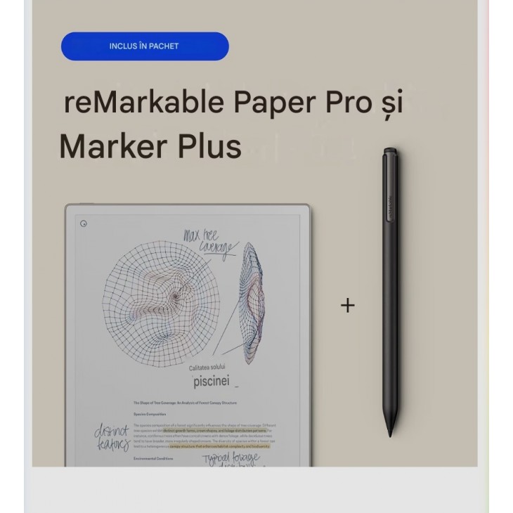 Tableta Digitala reMarkable Paper Pro 11.8", Ecran Color E Ink, Lumina de Citire, Marker Plus, Notebook Digital pentru Scris, Citit si Organizare, livrare 7-9 zile