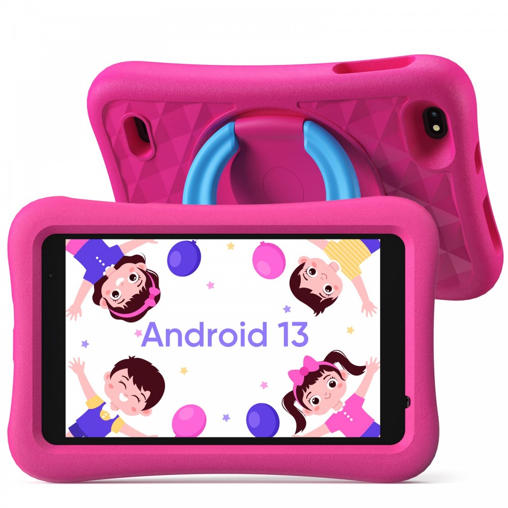 Tableta copii AOGO K8, ecran 8″ LCD, 32GB, 2GB RAM, WiFi, Android 13, control parental, jocuri si activitati educative, camera 5 MP, roz
