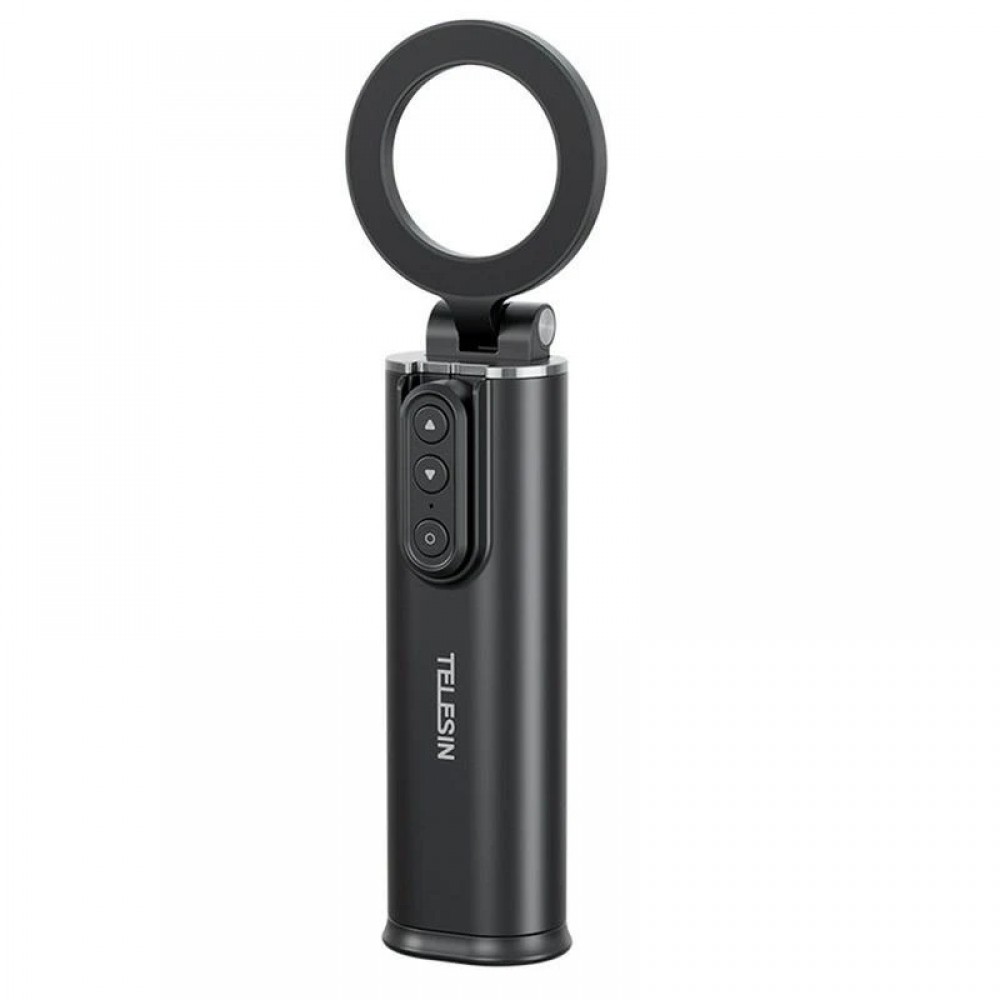 Selfie stick pentru vlogging, Telesin P1-HSS-02, fixare magnetica iPhone 16,15,14,13,12, telecomandă Bluetooth, negru