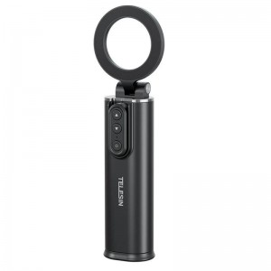 Selfie stick pentru vlogging, Telesin P1-HSS-02, fixare magnetica iPhone 16,15,14,13,12, telecomandă Bluetooth, negru