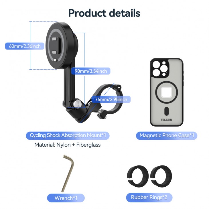 Sistem montare telefon pe ghidon motocicleta, TELESIN, compatibil iPhone 15 Pro, blocaj magnetic si siguranta, negru