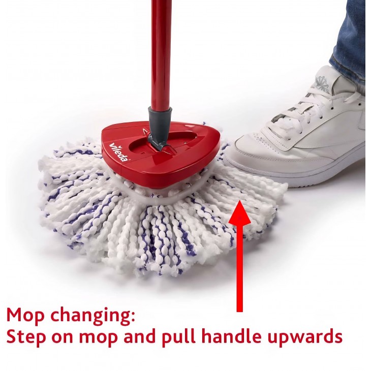 Set mop Vileda Turbo 3-în-1, coadă telescopică 85–130 cm, cap rotativ 360°, găleată cu storcător Power Spinner, mop microfibră lavabil