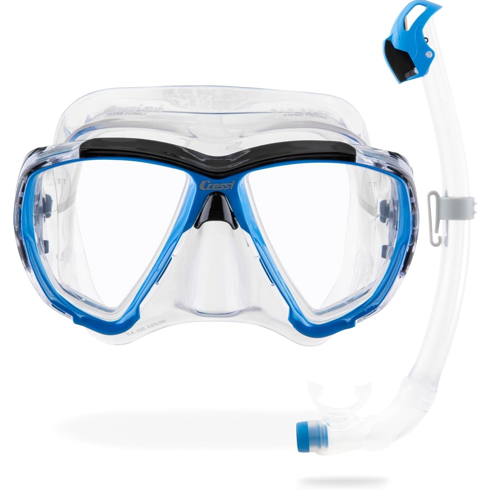 Masca snorkeling Cressi Big Eyes Seal Dry, adulti, lentile panoramice, silicon, snorkel dry, albastru si transparent, livrare 7-9 zile