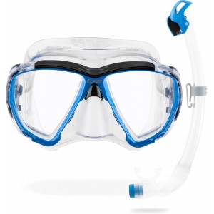 Masca snorkeling Cressi Big Eyes Seal Dry, adulti, lentile panoramice, silicon, snorkel dry, albastru si transparent, livrare 7-9 zile