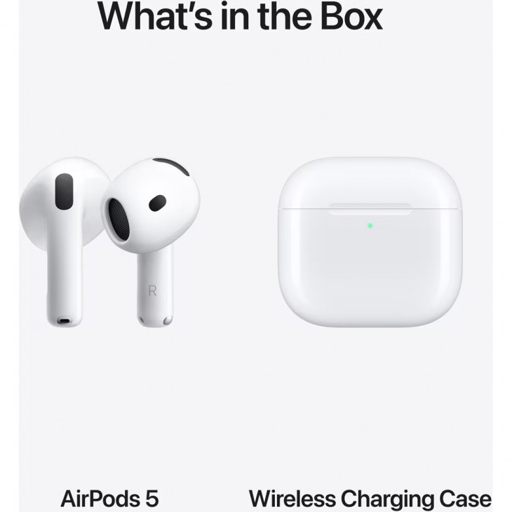 Casti wireless, Apple AirPods 5, In-Ear, carcasa cu incarcare wireless, conectare Bluetooth, Alb