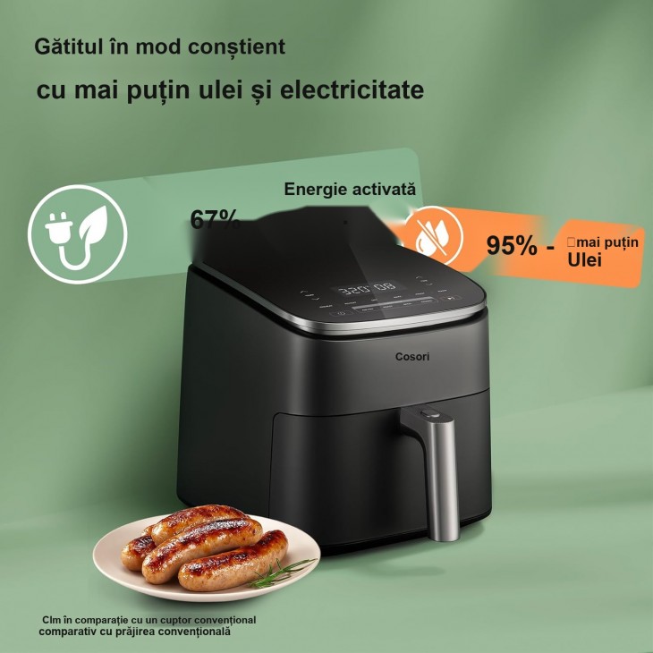 Air Fryer, COSORI TurboBlaze, 9-in-1, 6 L XXL, motor DC silent cu 5 viteze ventilator, Roast, Grill, Bake, Proof, Dehydrate, Frozen, Black