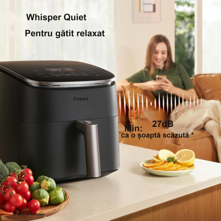 Air Fryer, COSORI TurboBlaze, 9-in-1, 6 L XXL, motor DC silent cu 5 viteze ventilator, Roast, Grill, Bake, Proof, Dehydrate, Frozen, Black