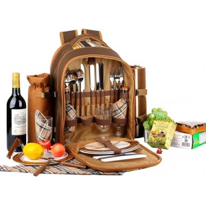 Rucsac picnic, Willow Weave Apollowalker, 4 Persoane, Compartiment Termoizolant, Patura Fleece, Set Picnic Complet, Maro, livrare 7-9 zile