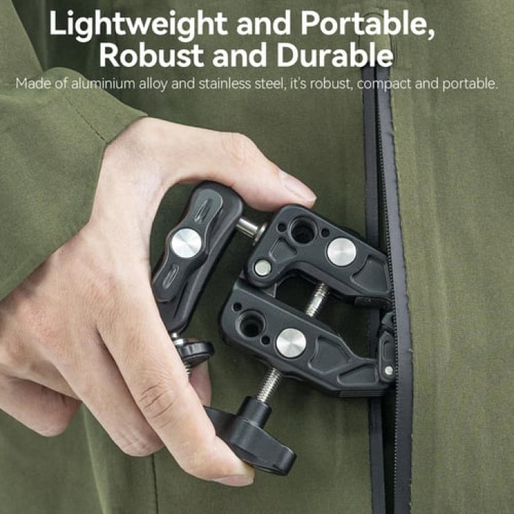  Suport multifunctional cu clema tip crab, Telesin SC-001, rotire 360 grade, surub 1/4, prindere GoPro Hero, monitor, lumina video, microfon