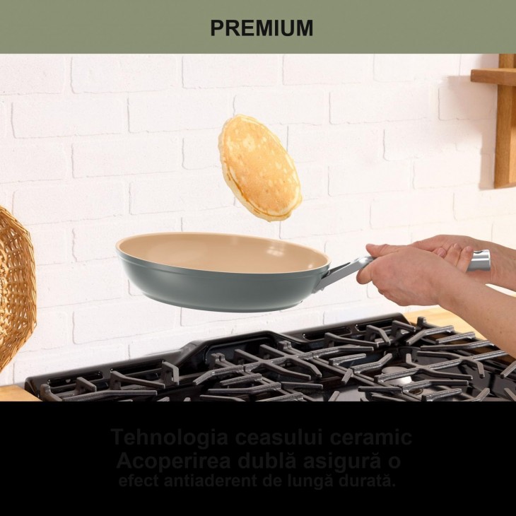 Set vase de gatit, Ninja Extended Life Ceramic Cooking Set 5 piese CW95000DEDB, invelis ceramic antiaderent, compatibile cu cuptorul, Grey