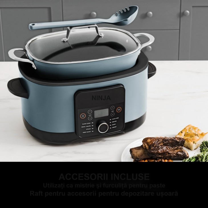 Multicooker, Ninja Foodi MC1001EU, PossibleCooker 8-in-1, 8 L, 8 Portii, Functii Multiple de Gatire, Sea Salt Grey