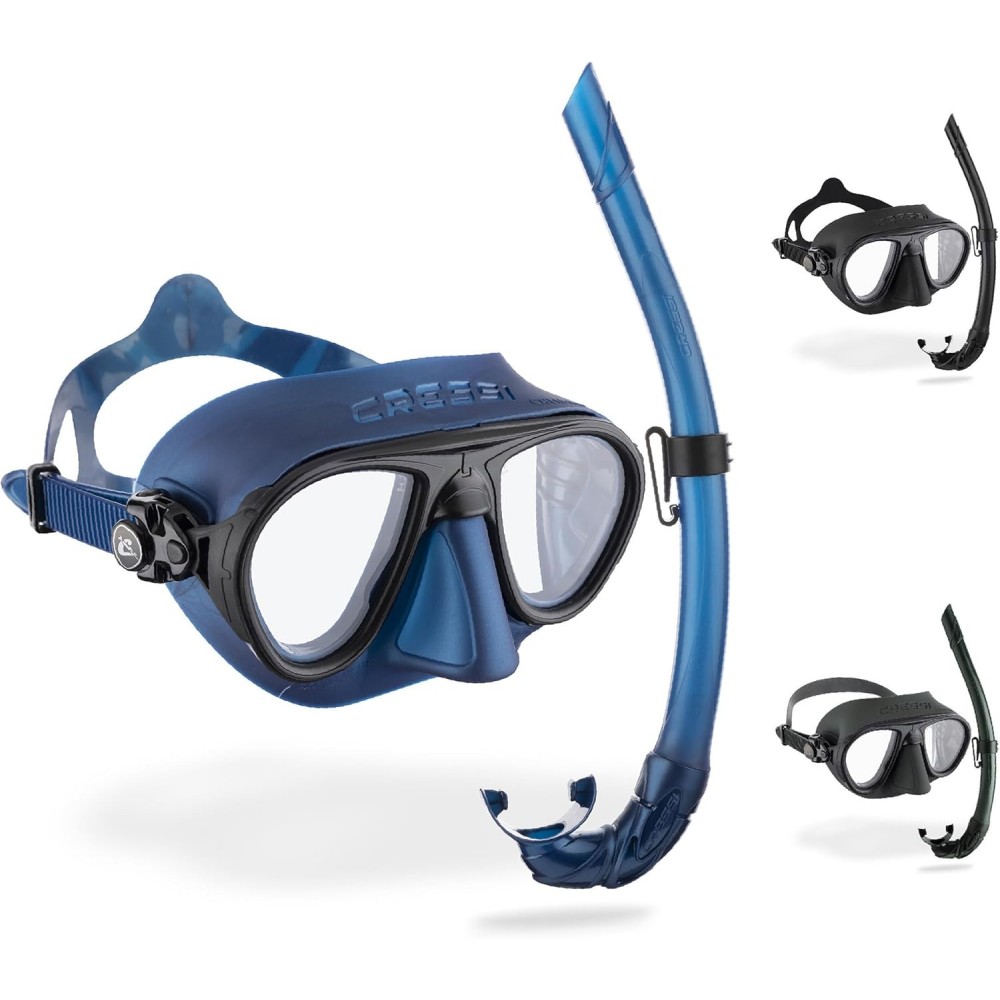 Set snorkeling Cressi Calibro + Corsica, masca Calibro si snorkel Corsica, adulti, silicon, lentila panoramica, adulti, albastru si negru, livrare 7-9 zile