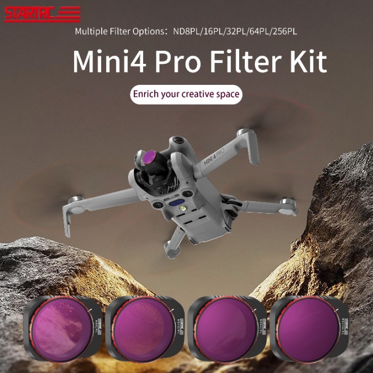 Set profesional 4 filtre marca STARTRC pentru drona DJI Mini 4 Pro, ND4/PL, ND8/PL, ND64/PL, ND256/PL