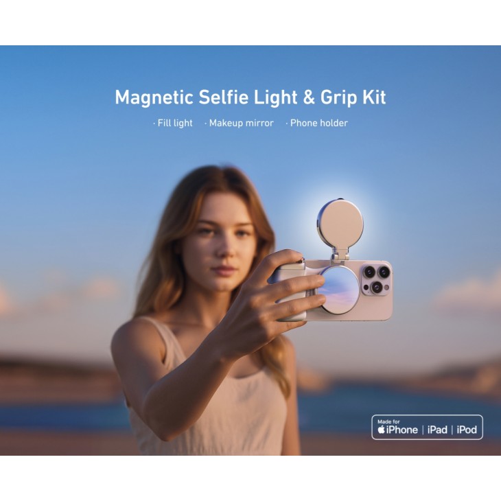 Set filmare profesionala cu telefonul, Telesin, FunShot MagGrip si Lumina Magnetica Fill Light, iPhine 16,15,14,13,12, Samsung S25, Google Pixel, Honor