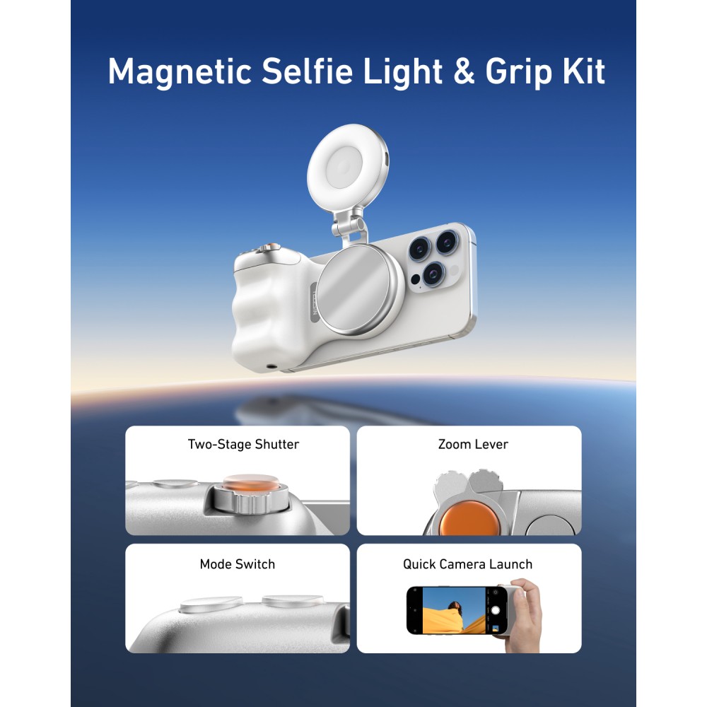 Set filmare profesionala cu telefonul, Telesin, FunShot MagGrip si Lumina Magnetica Fill Light, iPhine 16,15,14,13,12, Samsung S25, Google Pixel, Honor
