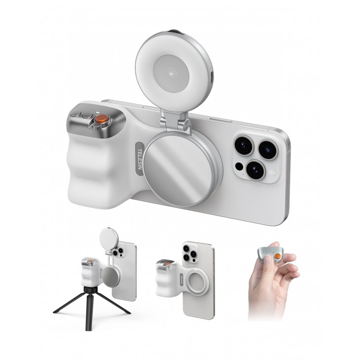 Set filmare profesionala cu telefonul, Telesin, FunShot MagGrip si Lumina Magnetica Fill Light, iPhine 16,15,14,13,12, Samsung S25, Google Pixel, Honor