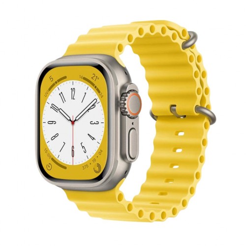 Curea smartwatch, THD, Oceanic Loop, pentru Apple Watch Ultra2 49 mm, Apple Watch 46 mm seria 10, marime universala, galben, catarama gri