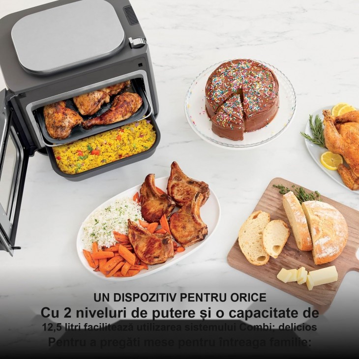 Multi Cooker, Ninja Combi SFP700EU, 12-in-1, cuptor, air fryer, gatire cu abur si aer cald, gri