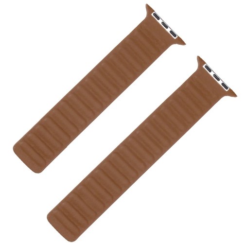 Curea model leather link, marca THD, pentru Apple Watch 45 mm seria 7 si seria 8, marime universala, culoarea maro inchis, saddle brown